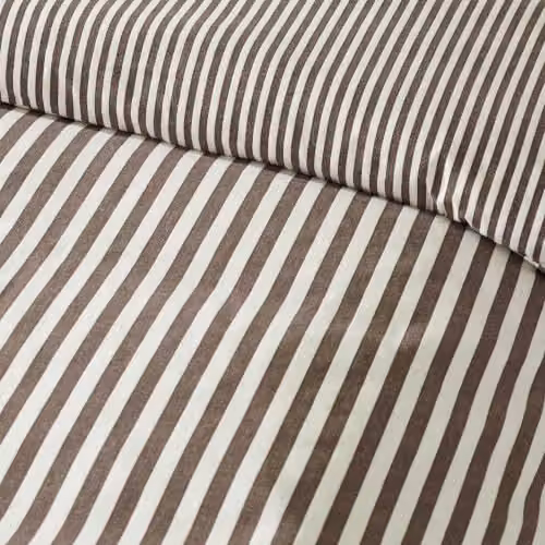 Catherine Lansfield Brushed Stripe Flannelette Cotton Duvet Cover and Pillowcase Set, Brown, W/D/H: 200 x 200 cm, Pillowcases: 50 x 75 cm – 2