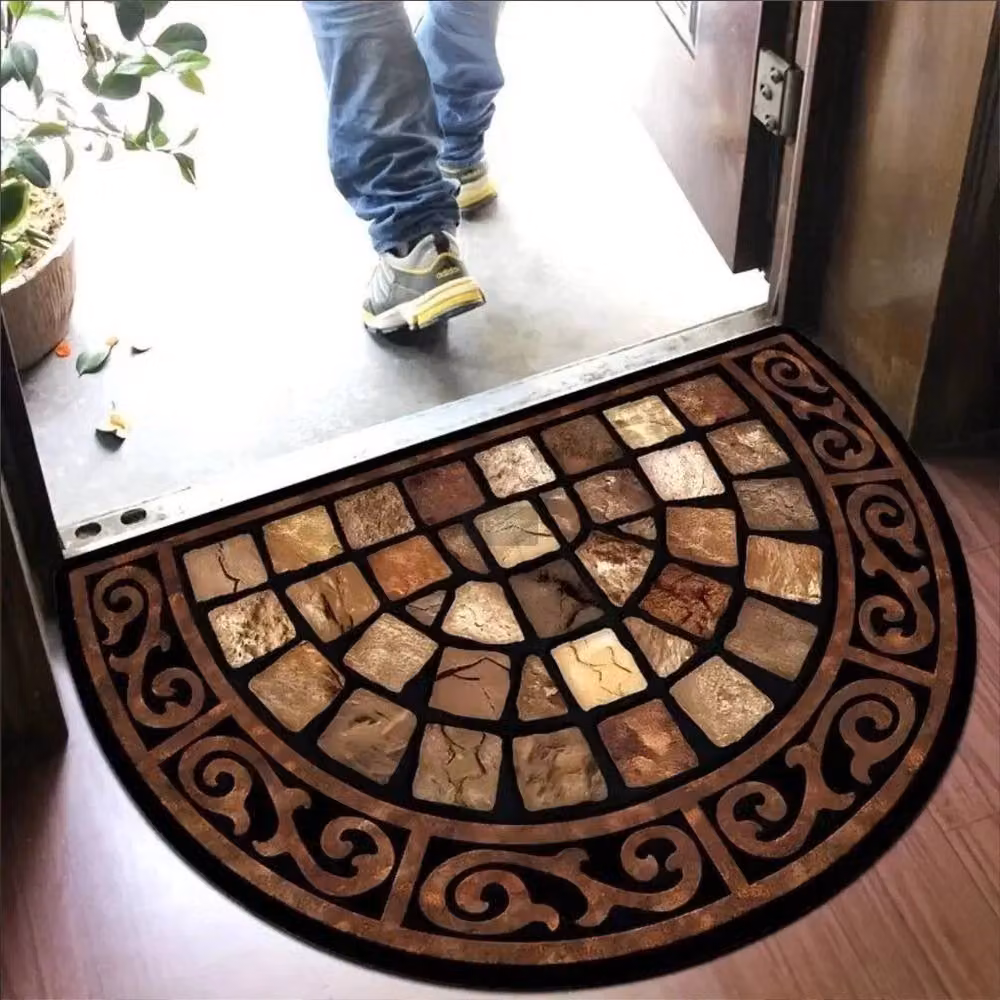 PAWNORA Brown Half Moon Outdoor Door Mat, Non-Slip Semicircular Rubber and Vinyl Design, W: 127 cm, D: 67 cm – 4