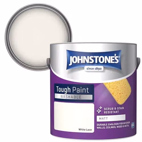 Johnstone's Washable Matt Wall and Ceiling Paint in White, 2.5L – 2
