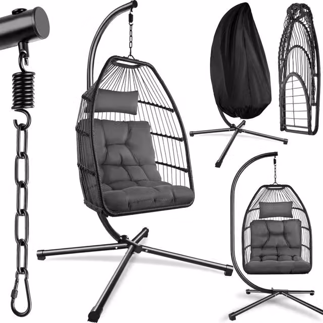 tectake Ariane Egg Chair with Metal Frame and Cushions in Grey