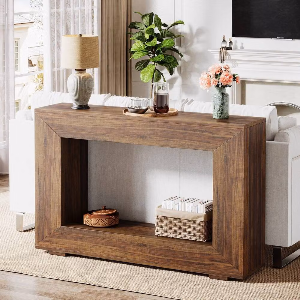 VOGREX Rustic Farmhouse Wooden Console Table in Brown – 3