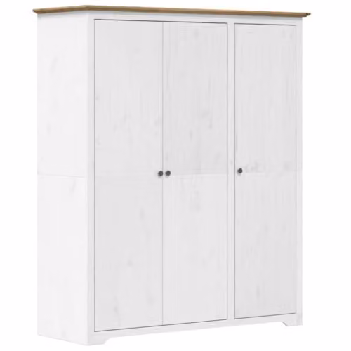 vidaXL BODO Wardrobe in White and Brown Solid Waxed Pine, W/D/H: 146 x 53.5 x 173 cm – 1