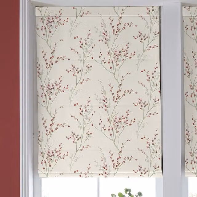 Laura Ashley Pussy Willow Winter Made to Measure Blackout Roman Blind in Cranberry Red and Multicolour Floral Design