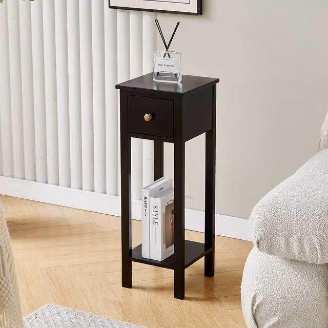 MCC Direct Amelia Set of 2 Solid Wood Bedside Tables with Open Shelf and Drawer, Black – 6