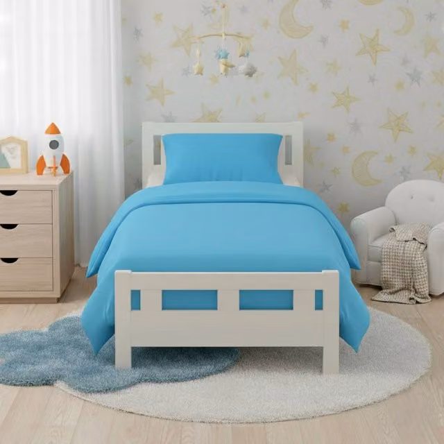 Snug City Blue Flannelette Cotton Cot Bed Duvet Cover and Pillowcase Set, W/D/H: 120 x 60 x 40 cm – 1