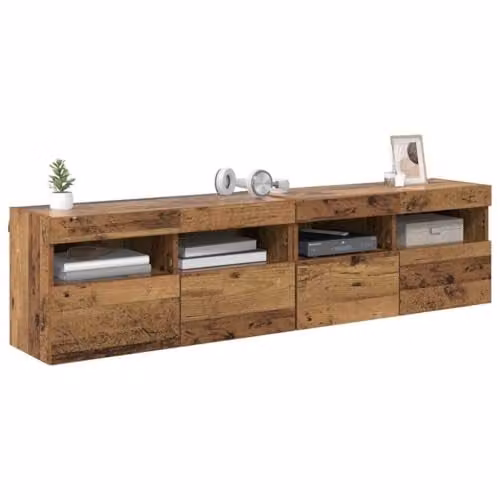 vidaXL Set of 2 Modern Wall Mounted TV Cabinets and Open Shelves in Brown Old Wood Finish – 1
