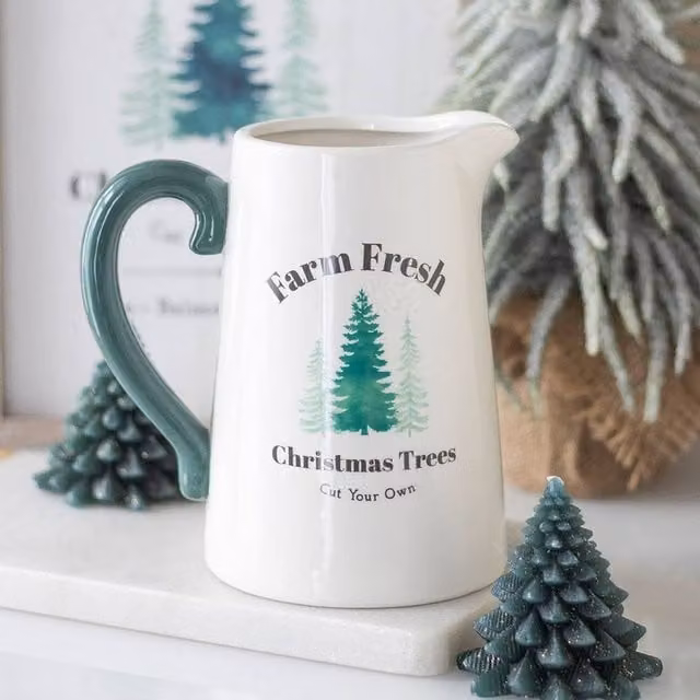 Uniqueful Farm Fresh Christmas Trees Ceramic Flower Jug in White and Multicolour – 1