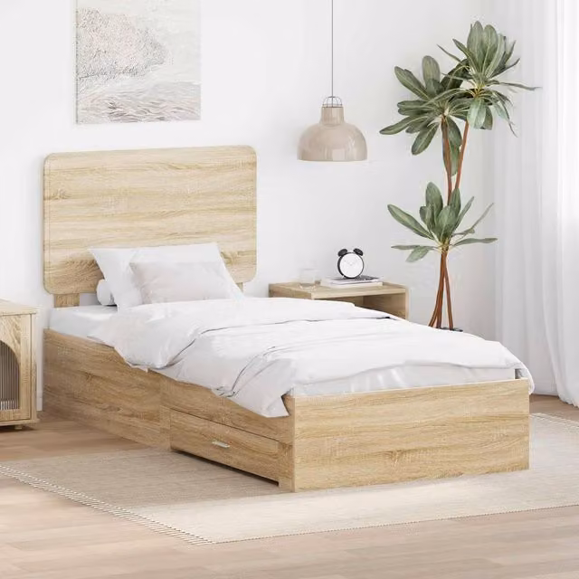 Berkfield Home Modern Bed Frame with Headboard in Sonoma Oak and Brown Engineered Wood, W: 75 cm x L: 190 cm