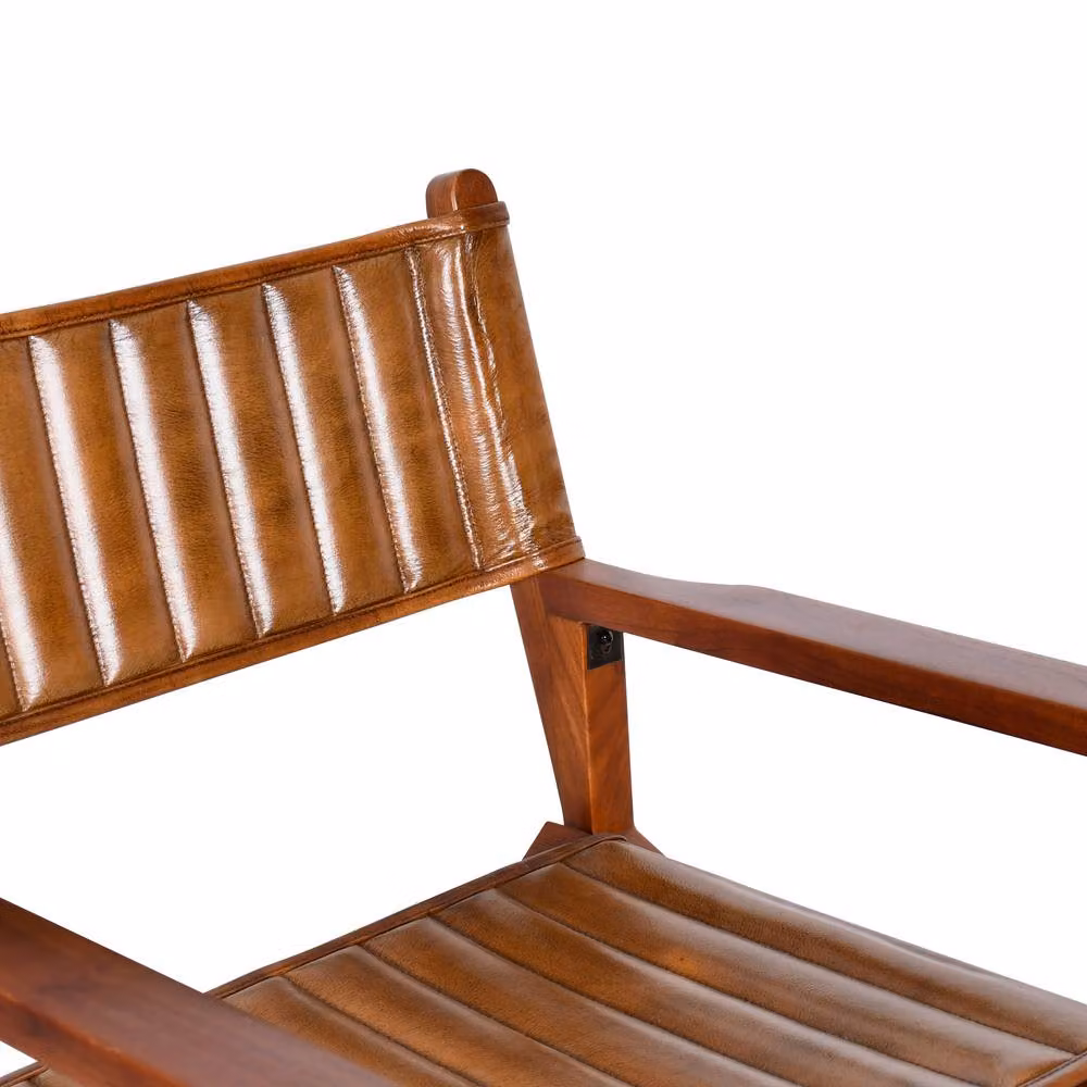 Elm Home And Garden Tan Brown Genuine Leather Folding Bar Stool – 3