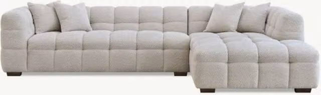 Stratus Interiors Aluxo Tribeca Right-Facing L-Shape Corner Sofa in Light Beige Bubble Teddy Boucle Fabric, W: 310 cm, D: 184 cm, H: 71 cm – 1