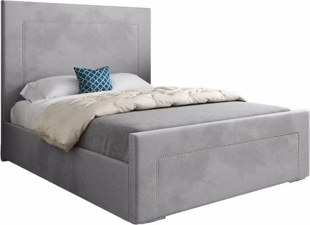 Casani KDMD Elba Upholstered Velvet Designer Bed Frame in Grey, W/D/H: 120 x 200 x 137 cm – 1