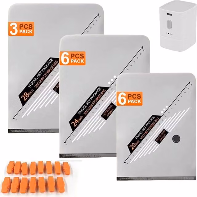 ATEK 15 Pack Reusable Vacuum Storage Bags with Wireless Air Pump in Clear