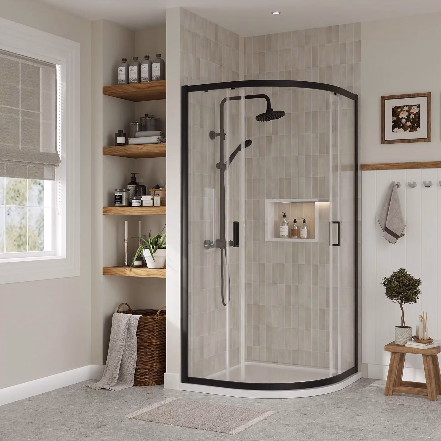 Balterley Quadrant Corner Shower Enclosure with 6mm Toughened Safety Glass, Black, W: 900 mm, H: 1850 mm – 1