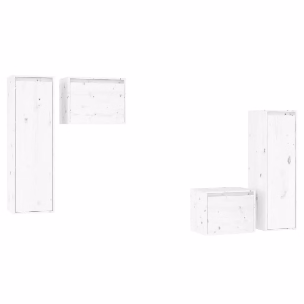 Berkfield Home White Solid Wood Pine Wall Mounted TV Cabinet Set of 4 – 2