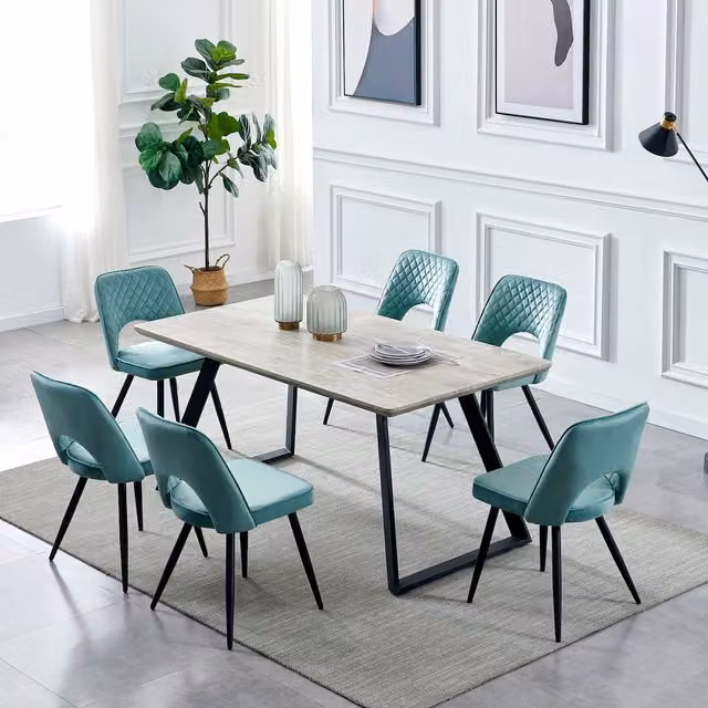 Home Garden Direct Dorchester Modern Rectangular Dining Table and 6 Chairs Set in Petrol