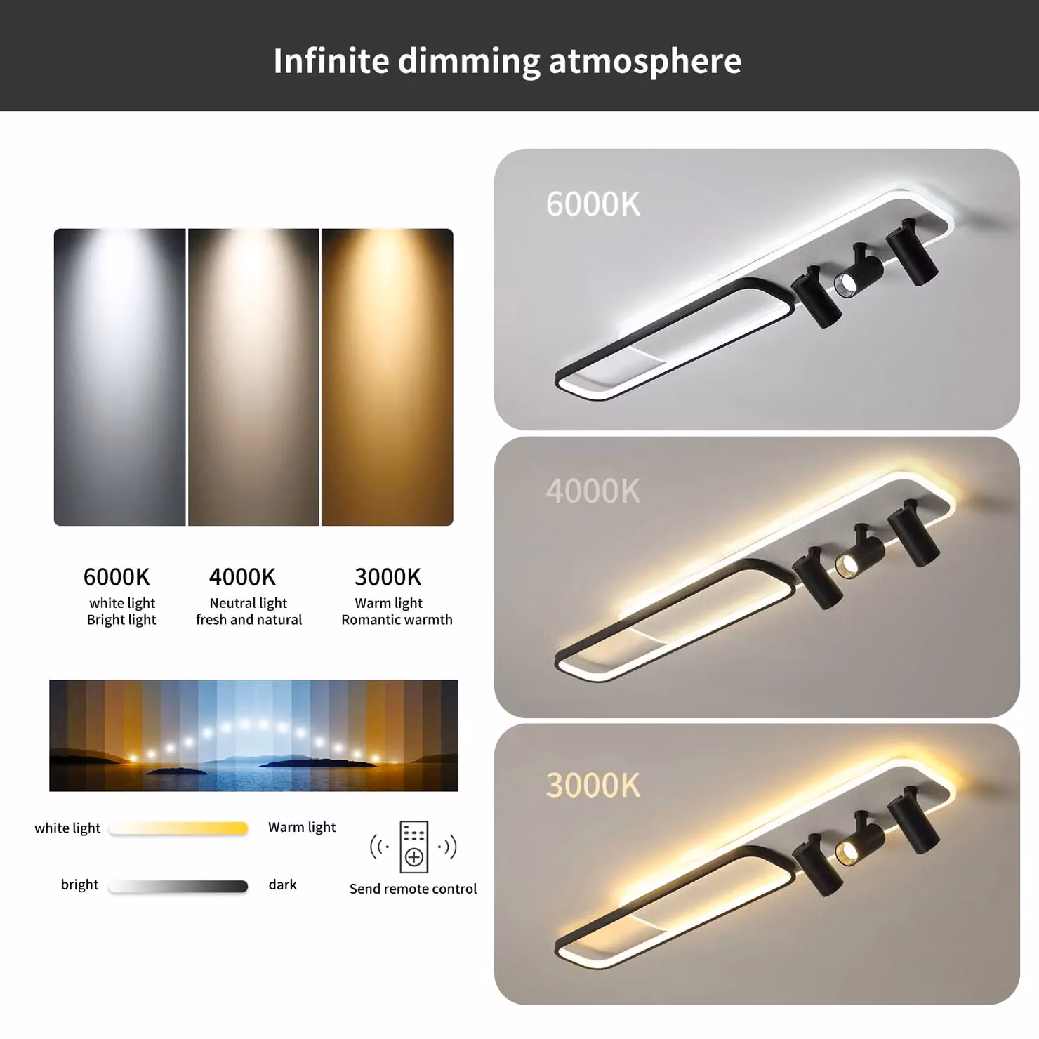 Garwarm Modern 3-Light Dimmable and Adjustable Track Ceiling Light in Black or White – 3