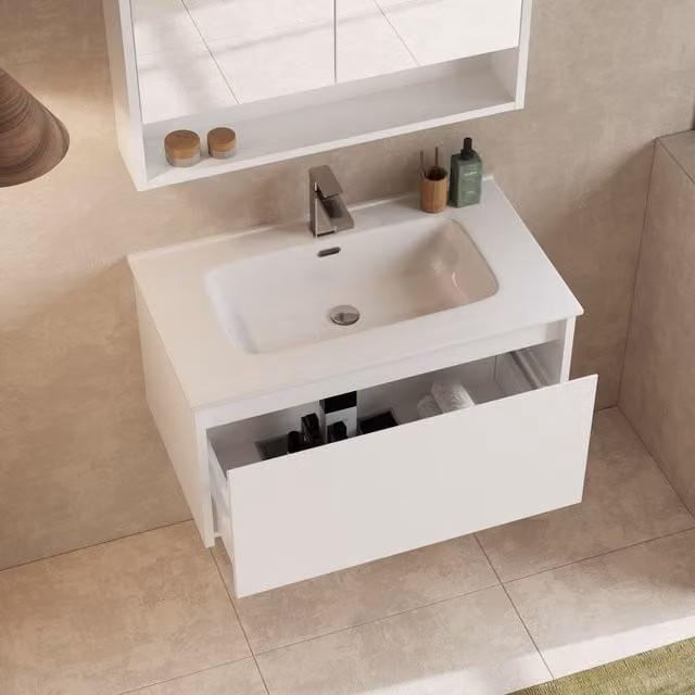 Banyetti Mino 800mm Wall-Hung Vanity Unit with Athena Basin, Gloss White