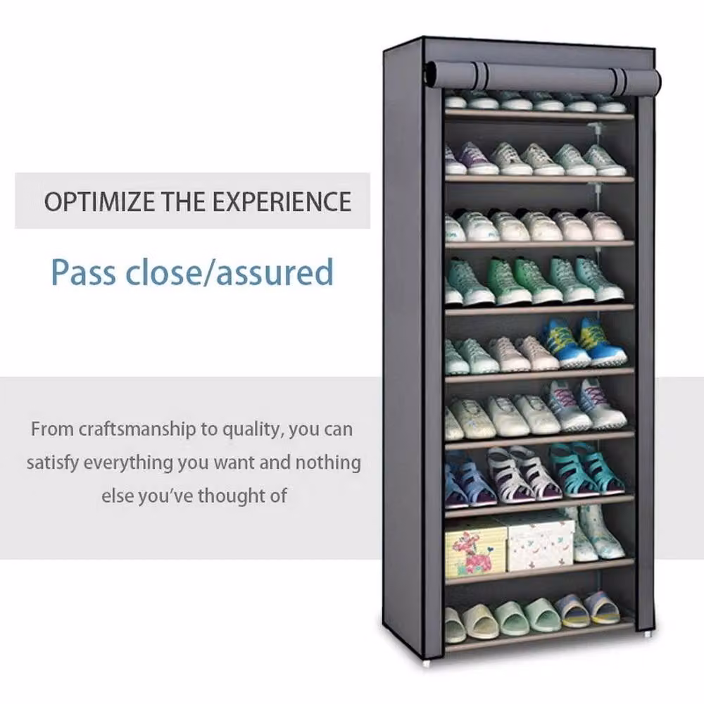 FORGEVIO Grey 10 Tier Dustproof Shoe Rack with Back Panel – 3