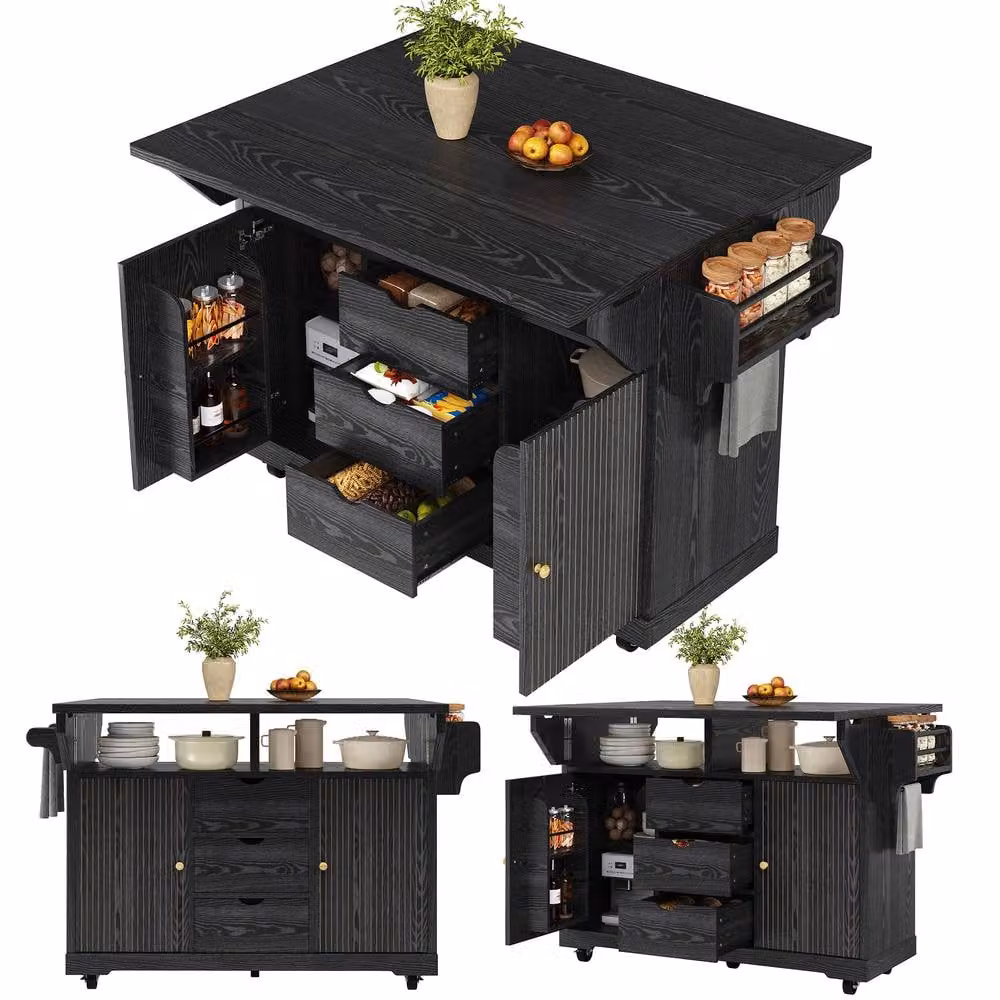 BTM Modern Foldable Kitchen Trolley Rolling Serving Cart in Black – 5