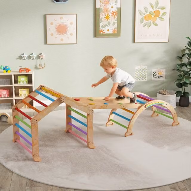 AIYAPLAY 9 in 1 Climbing Frame with Ramp and Slide, Multicoloured