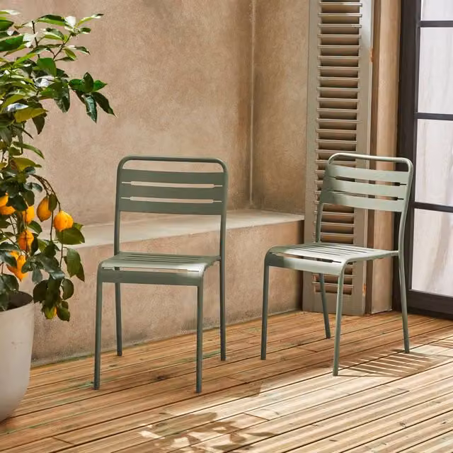 sweeek Pair of Stackable Steel Garden Chairs in Green