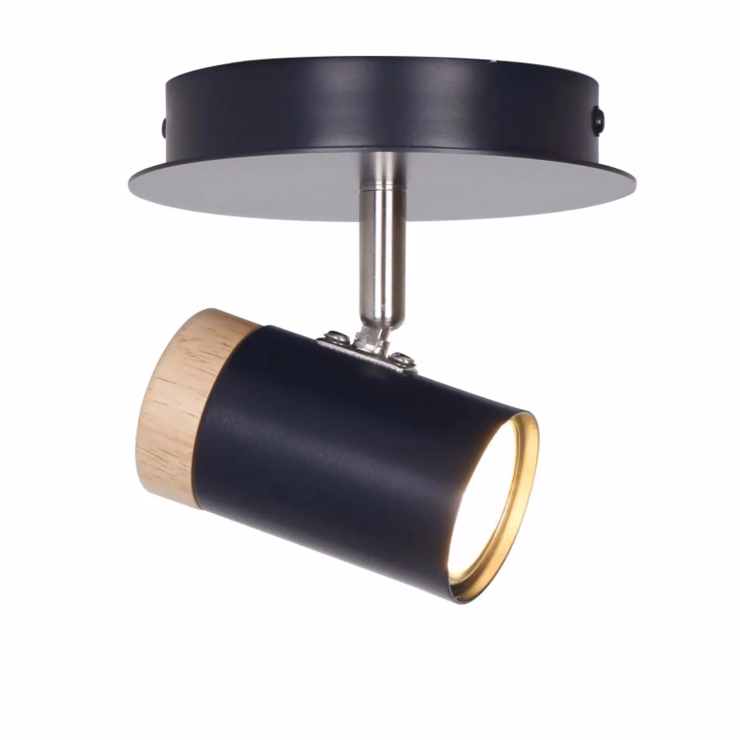 First Choice Lighting Stratton Single Ceiling Spotlight in Black with Wood Detail, Adjustable and Dimmable – 2