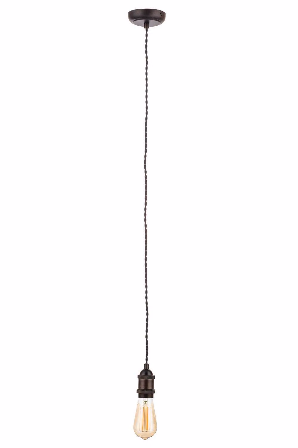 BHS Lighting Industrial Style Bronze Metal and Glass Cylinder Pendant Ceiling Light with Warm White Bulb Included – 3