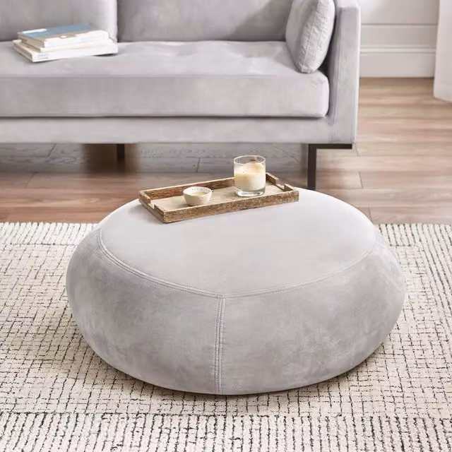 FurnitureboxUK Otis Round Soft-Touch Velvet Footstool in Taupe