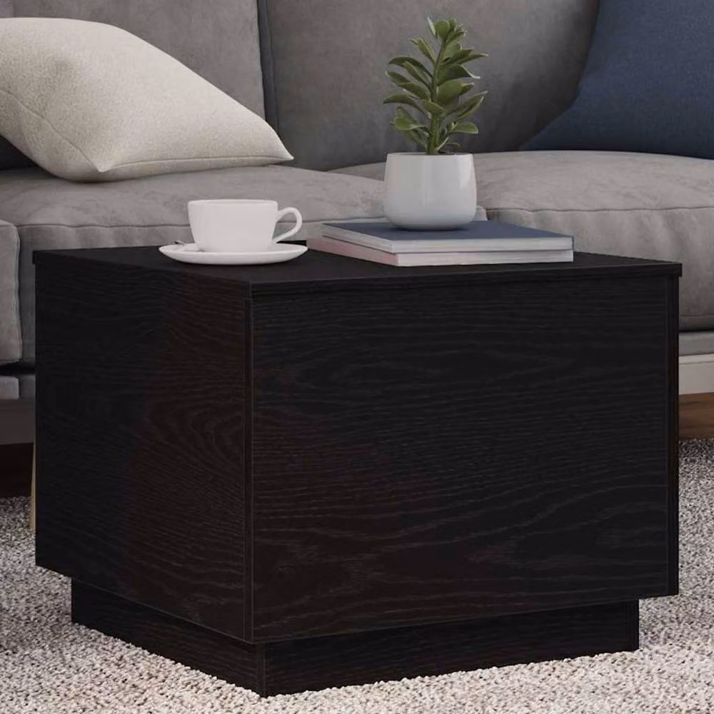 Berkfield Home Modern Square Coffee Table with LED Lights in Black Oak, W/D/H: 50 x 50 x 40 cm – 2