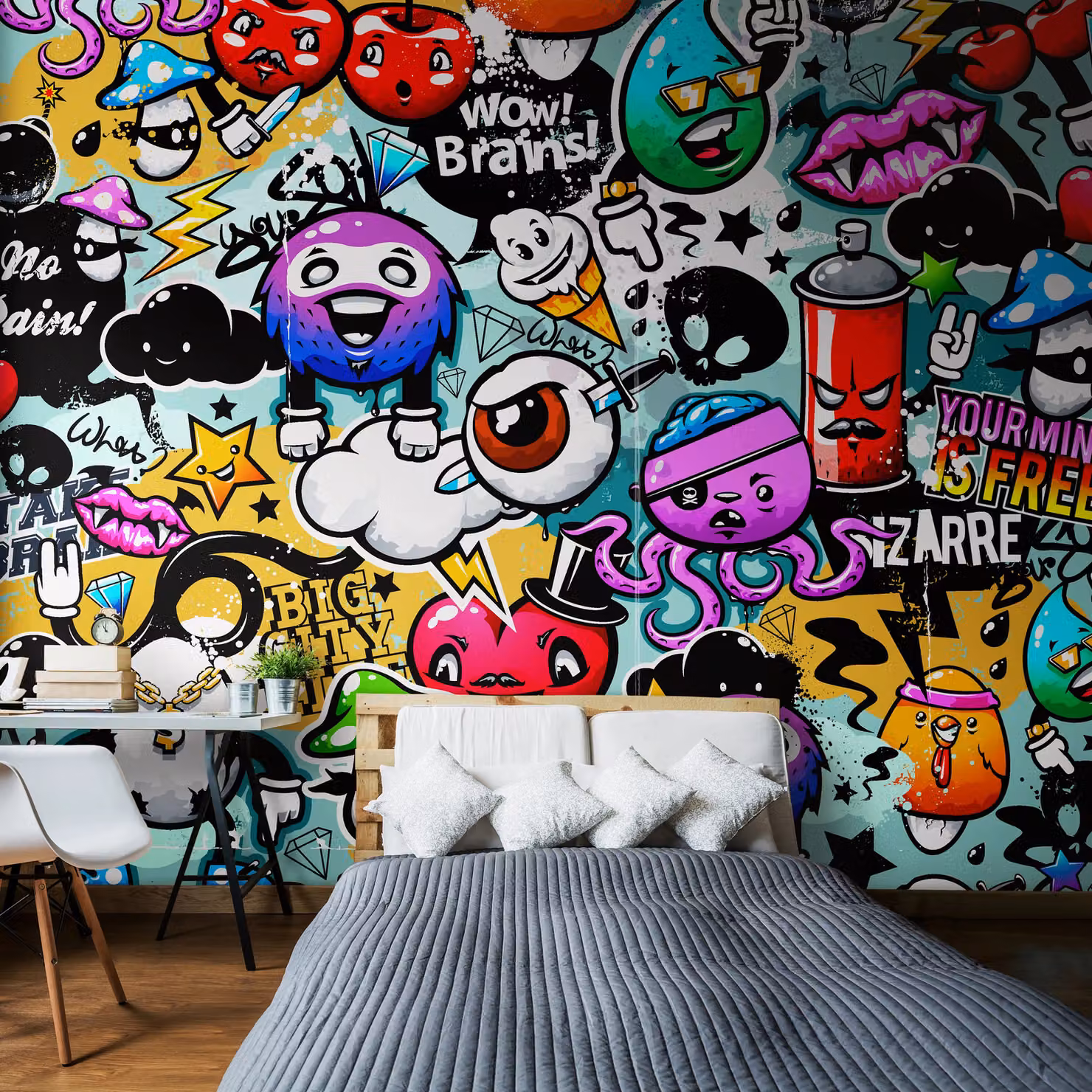 Origin Murals Graffiti Monster Abstract Graphic Wall Mural, Multicolour, W: 350 cm, H: 280 cm – 3