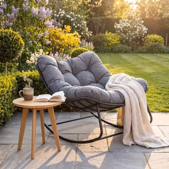 Artemis Home Rowan Rocking Chair in Grey with Fabric Cushions and Powder Coated Steel Frame