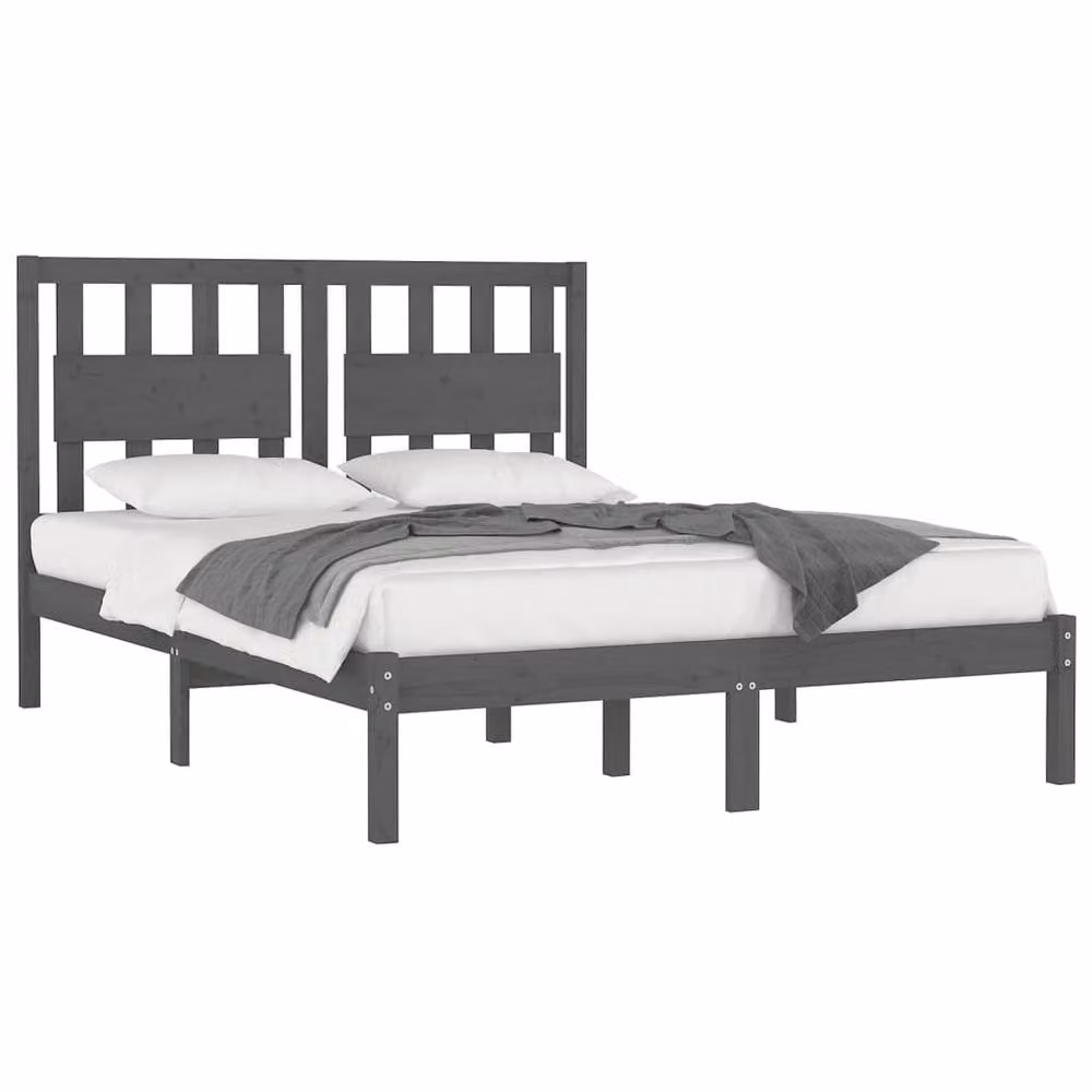 Berkfield Home Grey Solid Pine Wood Bed Frame W/D/H: 200 x 200 cm – 3