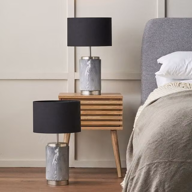 Pacific Lifestyle Set of 2 Modern Grey Ceramic Table Lamps with Fabric Shades