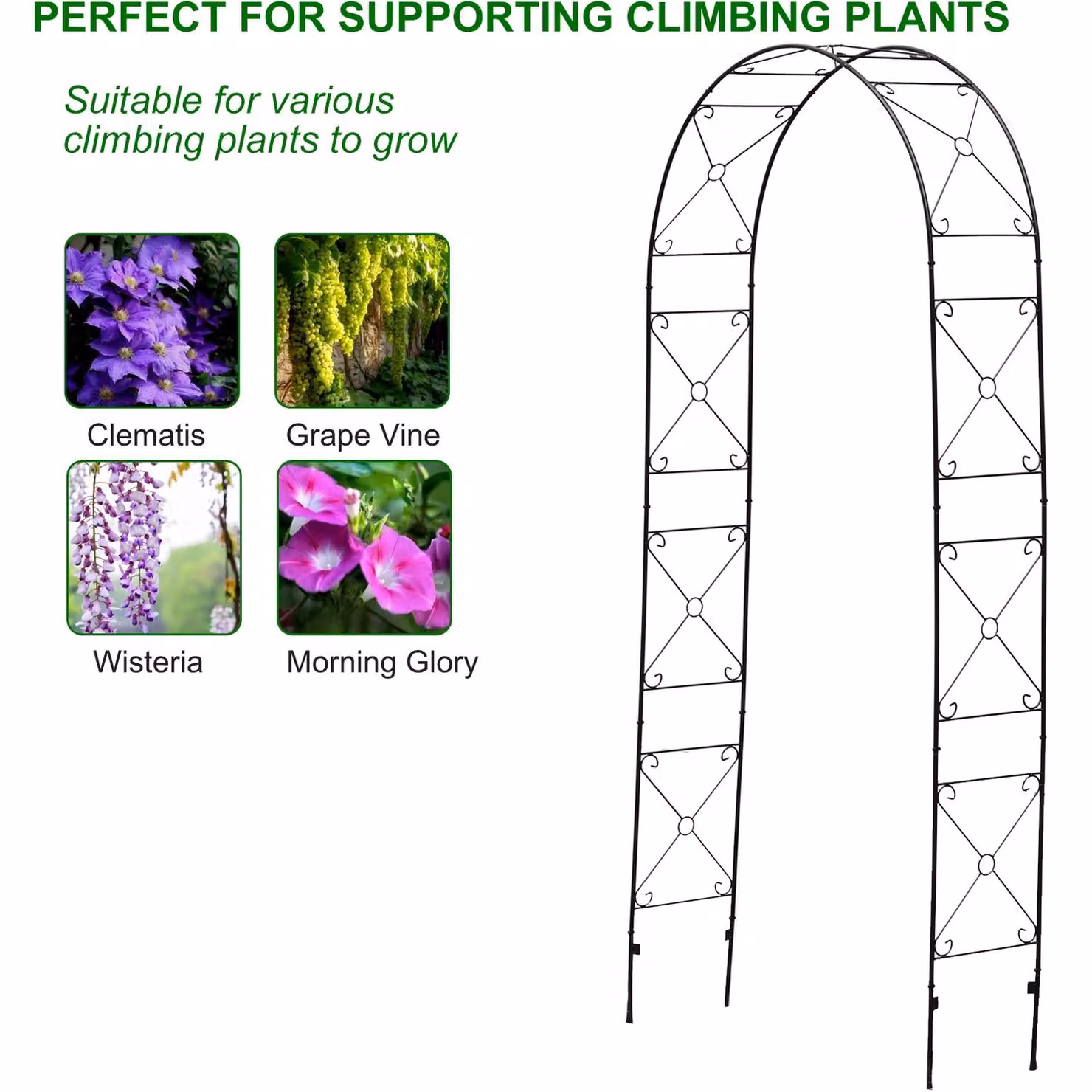 Gr8 Garden Metal Decorative Cross Garden Rose Archway in Black, H: 270 cm x W: 125 cm x D: 37 cm – 2