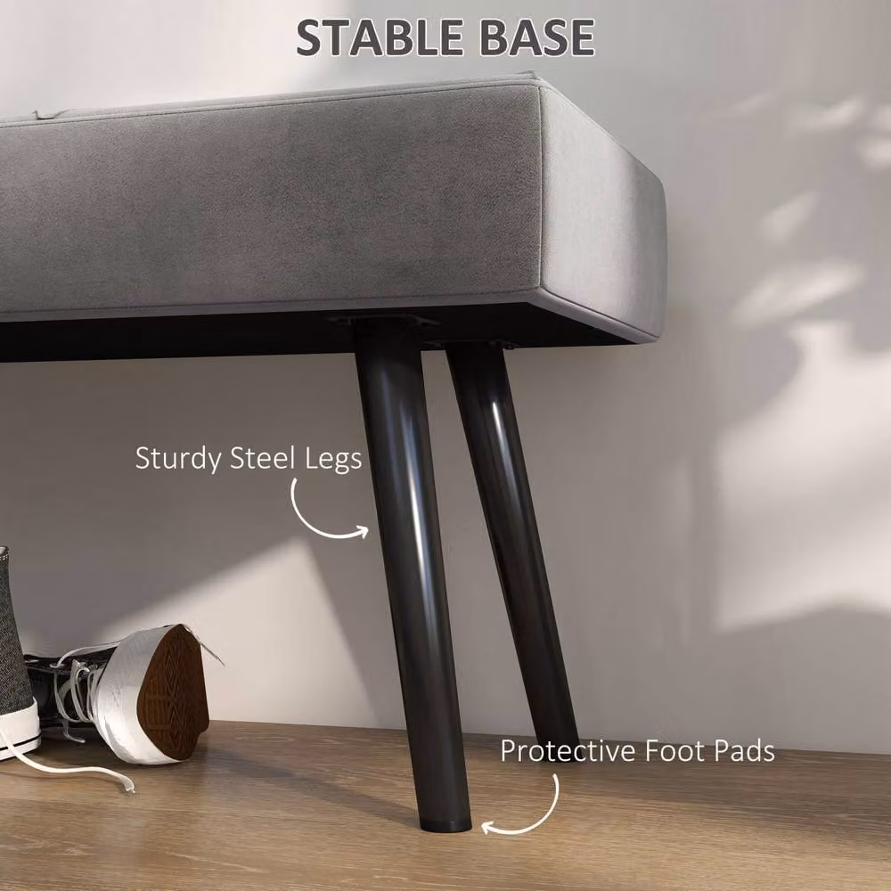 Wyld Haus Mazuka Grey Velvet End of Bed Bench with Black Metal X Frame Legs – 5