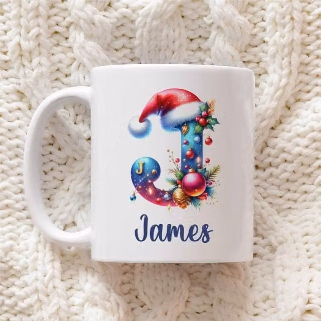 60 SECOND MAKEOVER Personalised Christmas Initial Mug in White Ceramic with Bauble Font
