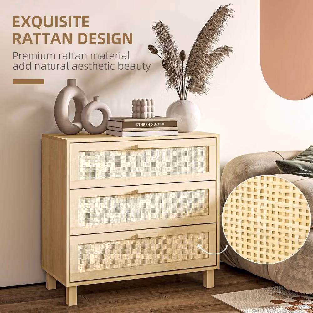Wyld Haus Doyo Boho 3 Drawer Chest in Natural Rattan and Wood, Beige and Sand – 4