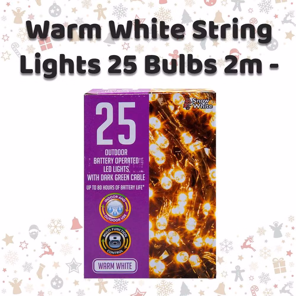 VFM e-Store Warm White Christmas String Lights with 25 Bulbs, White, W/D/H: 9.9 x 7.2 x 9.9 cm – 2