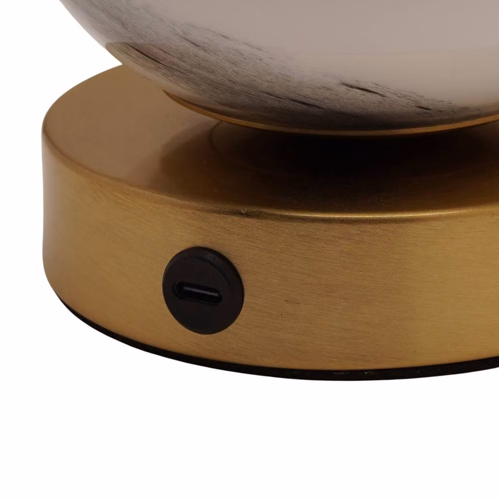 Hestia Marbled Glass Bronze Ball USB LED Touch Table Lamp in Gold and Bronze – 3