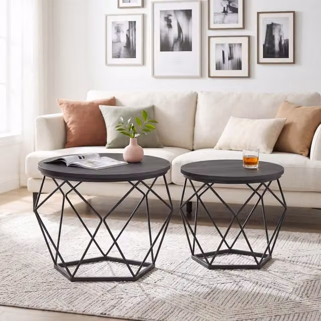 VASAGLE Set of 2 Round Black Nesting Coffee and Side Tables