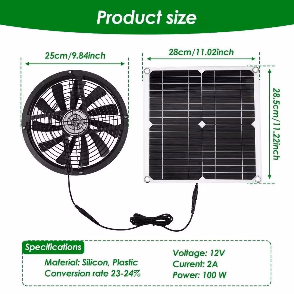 NESTLUNE Solar Panel Set with Black Exhaust Fan Ventilation – 3