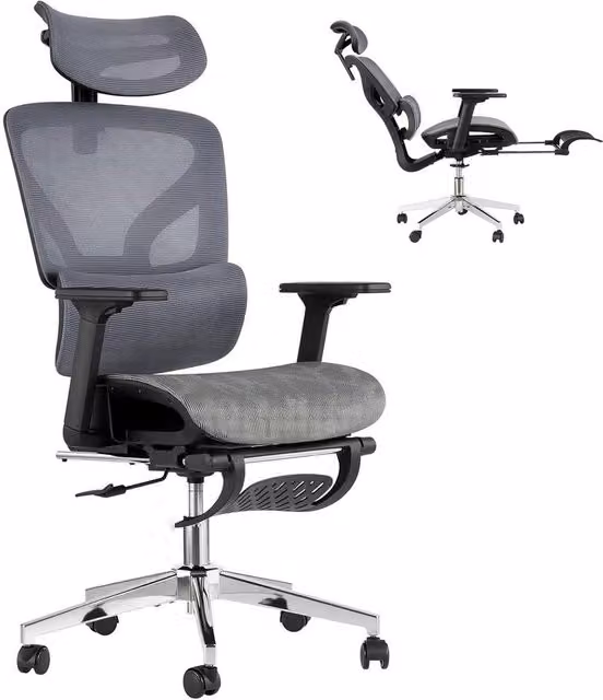 VOGREX Ergonomic Mesh Office Chair with Lumbar Support, Headrest, Armrests and Footrest in Multicolour – 1