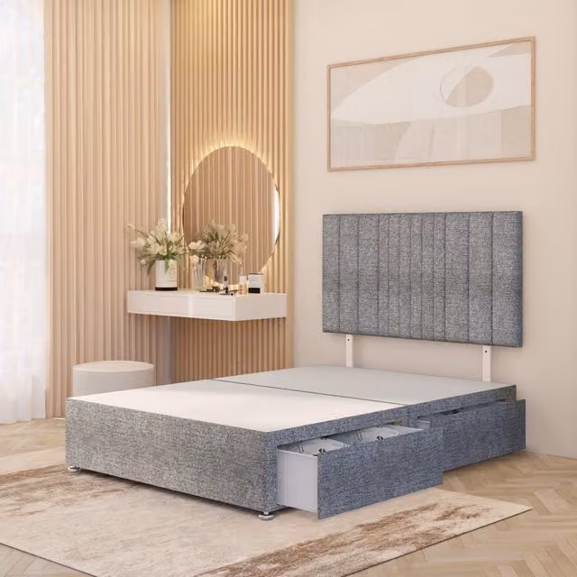 Somnior Beds Ltd Arizona Grey Fabric Divan Bed Base with Drawers, W/D/H: 180 x 200 cm