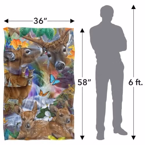 JQ Licensing Forest Stream Deer and Butterflies Super Soft Fleece Throw Blanket, Multicolour, W/D/H: 91 x 147 cm – 3