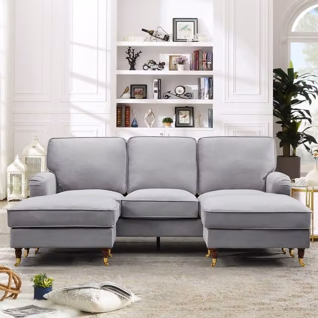 Artemis Home Woodbury U-Shaped Reversible Velvet Fabric Corner Sofa with Matching Ottoman, Grey, Width: 218 cm