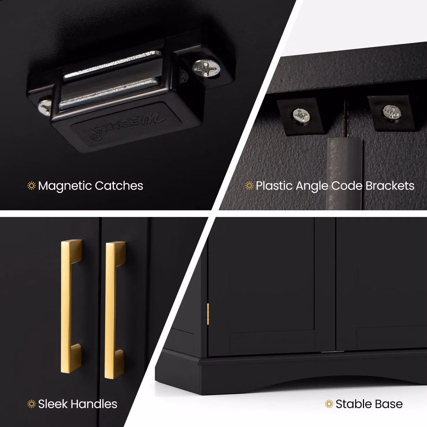 Costway Modern Black and Gold Bathroom Floor Storage Cabinet with Hinged Doors and Internal Shelves, Width: 80 cm – 5
