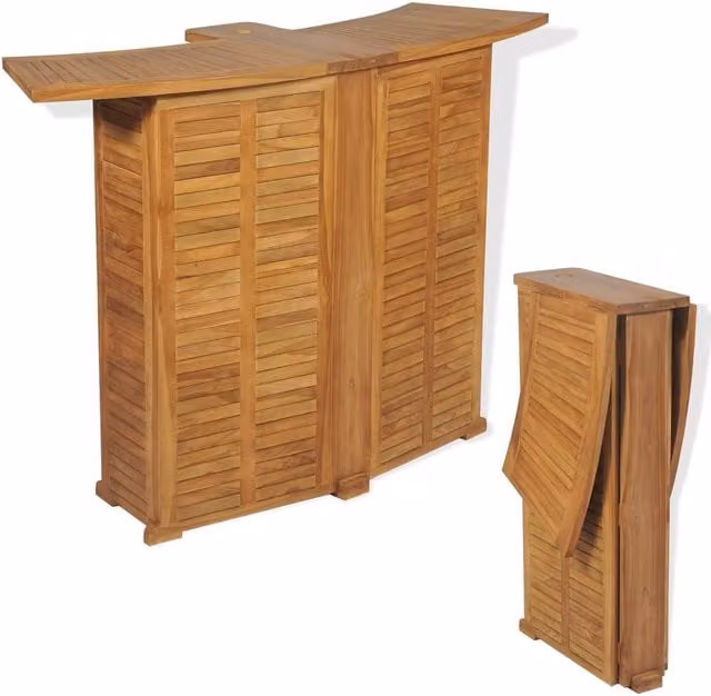 Berkfield Home Folding Bar Table in Brown Solid Teak Wood, W: 155 cm, D: 53 cm, H: 105 cm
