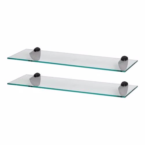 Harbour Housewares 2x Floating Glass Bathroom Shelves in Black and Transparent, W: 60 cm, D: 13 cm