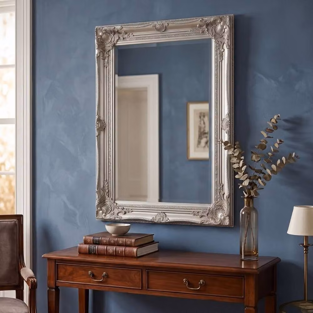 HOME LUXE INTERIOR Vintage Antique Silver Ornate Baroque Wall Mirror, W: 60 cm, H: 90 cm – 2
