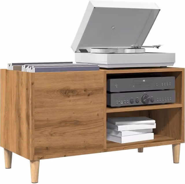 Berkfield Home Artisan Oak Record Cabinet in Brown, W: 84.5 cm, D: 48 cm, H: 38 cm – 1